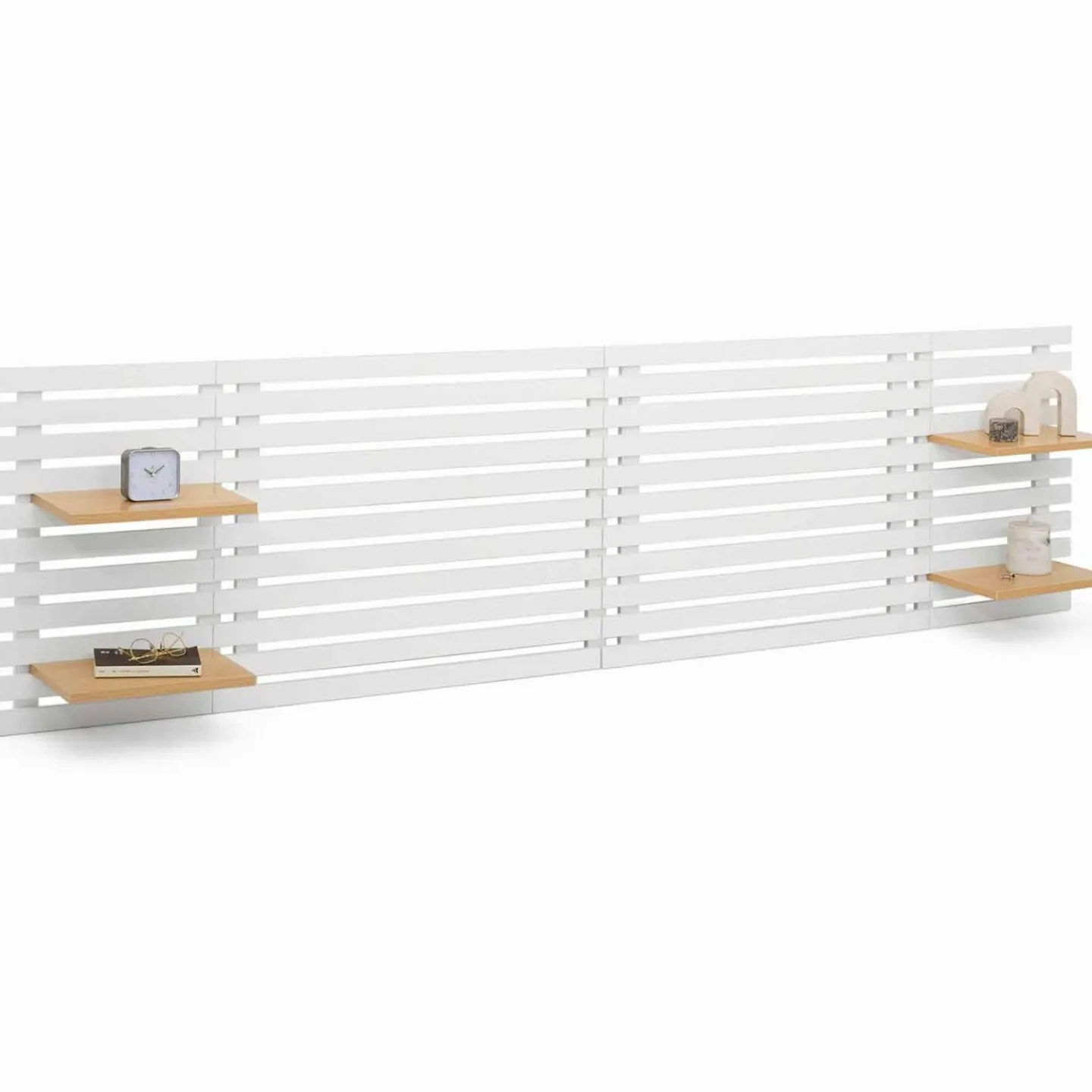 Tête de lit en lattes bois blanc étagères façon hêtre 240 cm*IDMarket Online