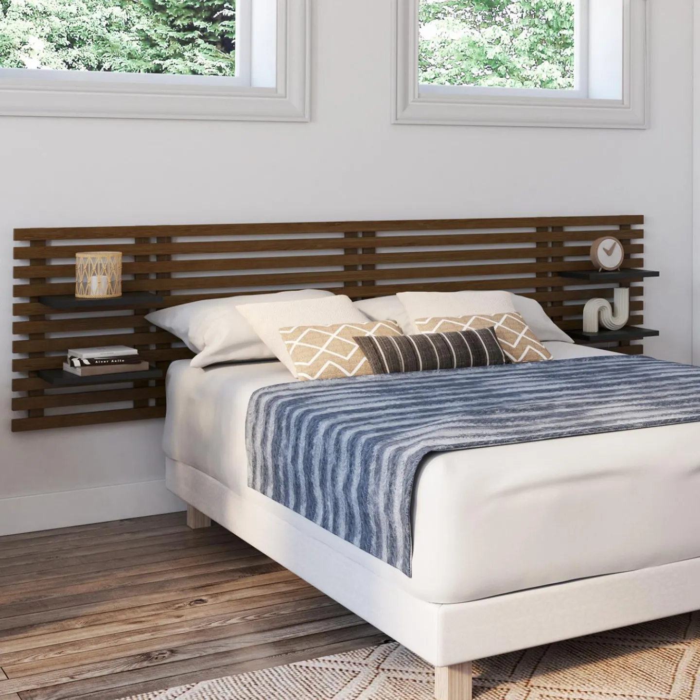 Tête de lit en lattes de bois vieilli 240 cm style moderne*IDMarket Best