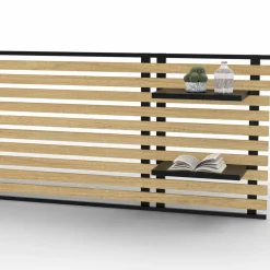 Tête de lit industrielle en lattes bois et métal avec étagères*IDMarket Discount