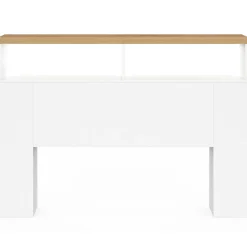 Tête de lit sur pied à LED avec plateau bois 145 cm rangements et niches blanches*IDMarket Online