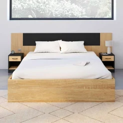 Tête de lit sur pied bois et noir avec chevets modulables*IDMarket Sale