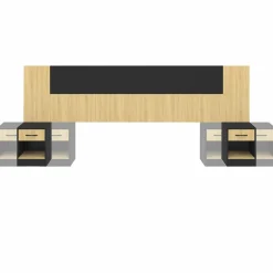 Tête de lit sur pied bois et noir avec chevets modulables*IDMarket Sale
