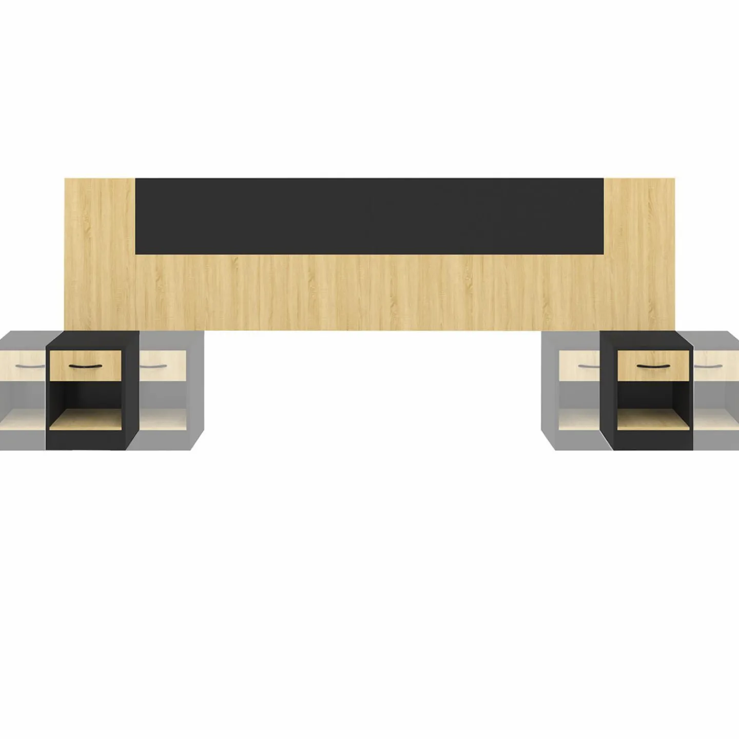 Tête de lit sur pied bois et noir avec chevets modulables*IDMarket Sale