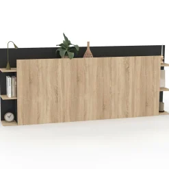 Tête de lit sur pied bois et noir avec rangement pour lit 140-160 cm*IDMarket Best