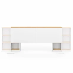 Tête de lit sur pied extensible blanc et façon bois avec chevets*IDMarket Hot