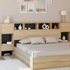 Tête de lit sur pied noir et bois*IDMarket Online