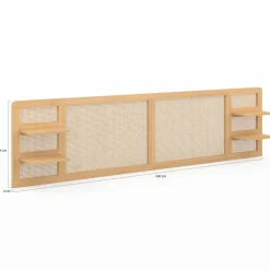 Tête de lit suspendue 240 cm cannage et bois avec étagères*IDMarket Clearance