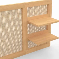 Tête de lit suspendue 240 cm cannage et bois avec étagères*IDMarket Clearance