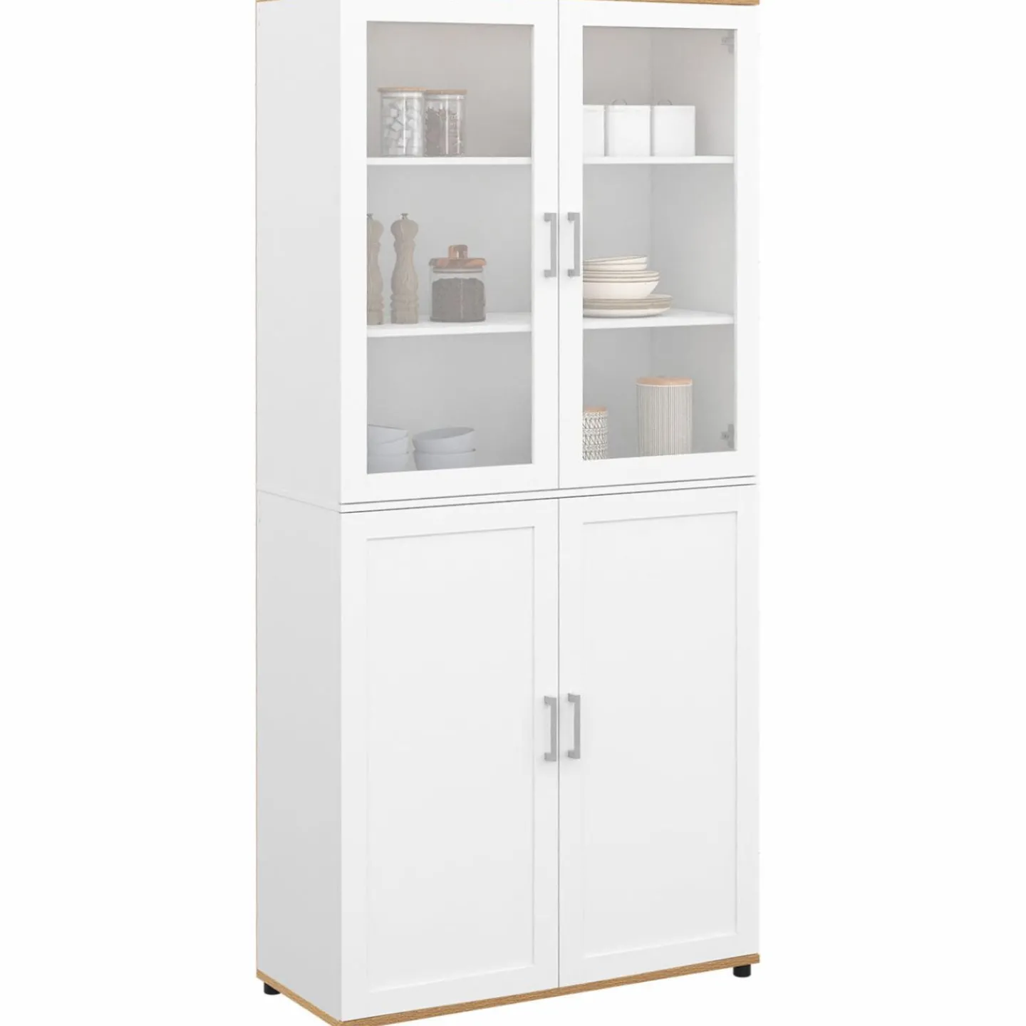 Vaisselier buffet haut 176 cm avec 4 portes et étagères blanc et bois*IDMarket New