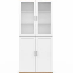 Vaisselier buffet haut 176 cm avec 4 portes et étagères blanc et bois*IDMarket New