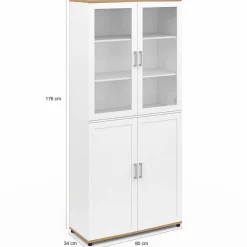 Vaisselier buffet haut 176 cm avec 4 portes et étagères blanc et bois*IDMarket New