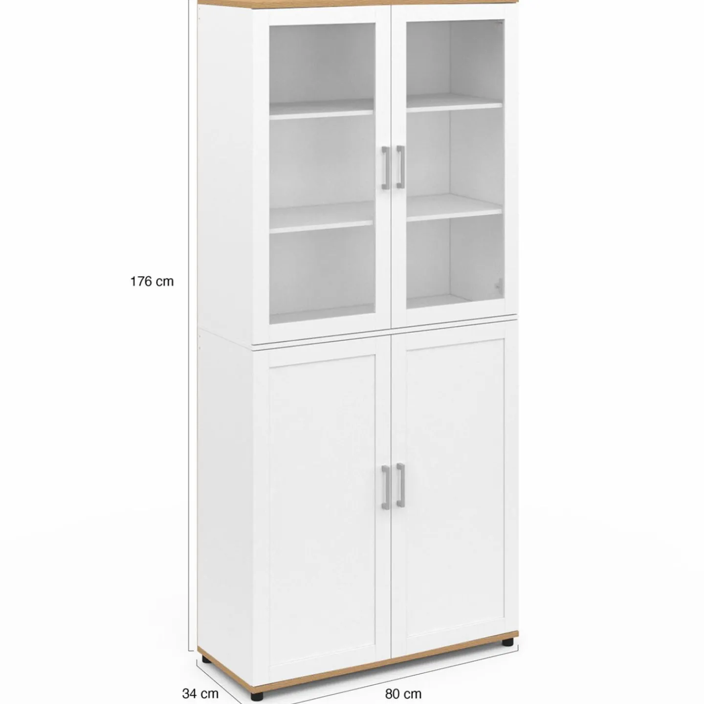 Vaisselier buffet haut 176 cm avec 4 portes et étagères blanc et bois*IDMarket New