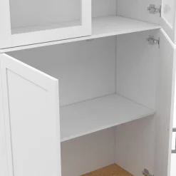 Vaisselier buffet haut 176 cm avec 4 portes et étagères blanc et bois*IDMarket New