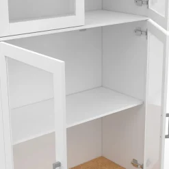 Vaisselier buffet haut 176 cm avec 4 portes vitrées blanc et bois*IDMarket Discount