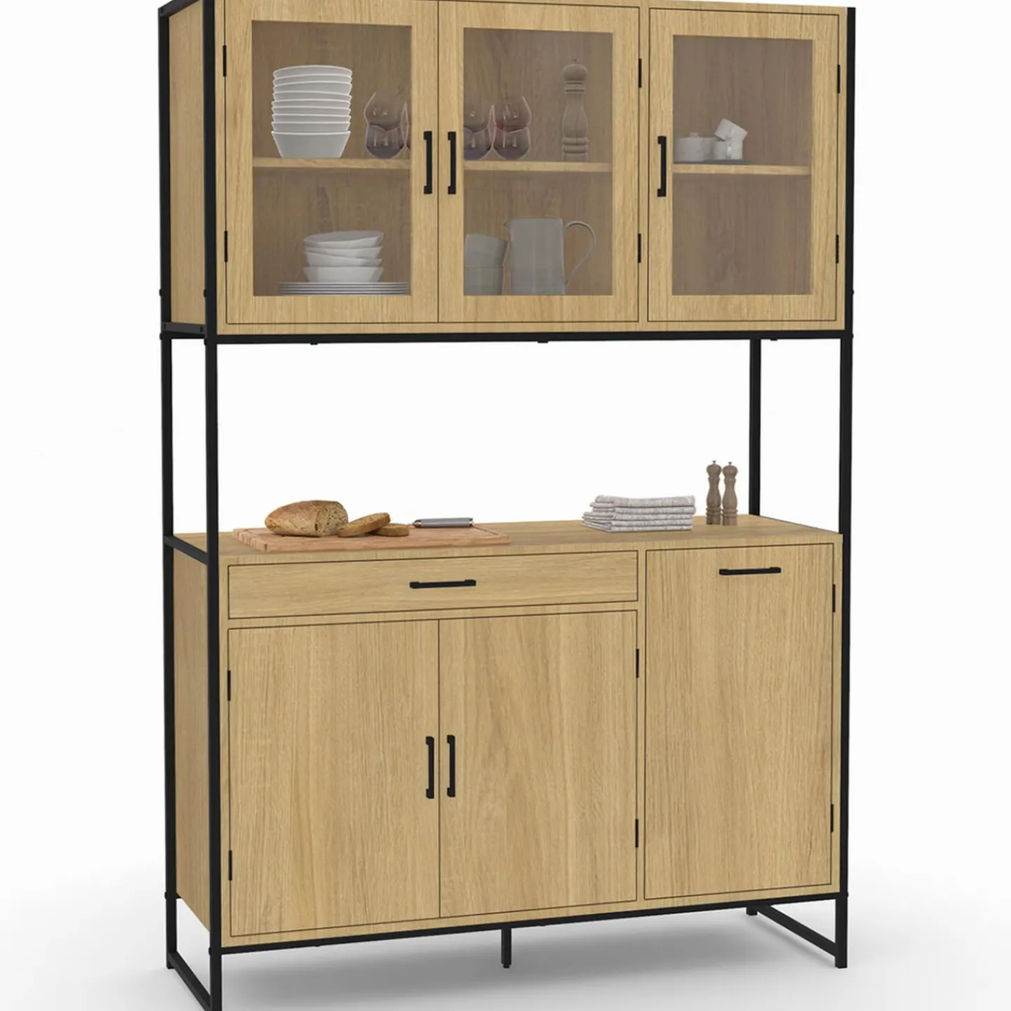 Vaisselier industriel 6 portes buffet de cuisine vitré 120 cm*IDMarket Discount