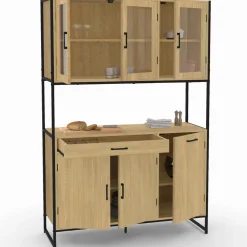 Vaisselier industriel 6 portes buffet de cuisine vitré 120 cm*IDMarket Discount