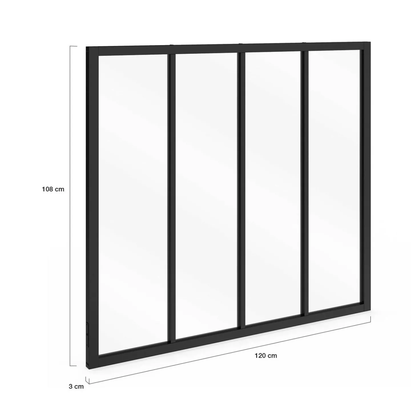 Verrière 4 vitrages L. 120 x H.108 cm en métal noir et verre trempé*IDMarket Discount