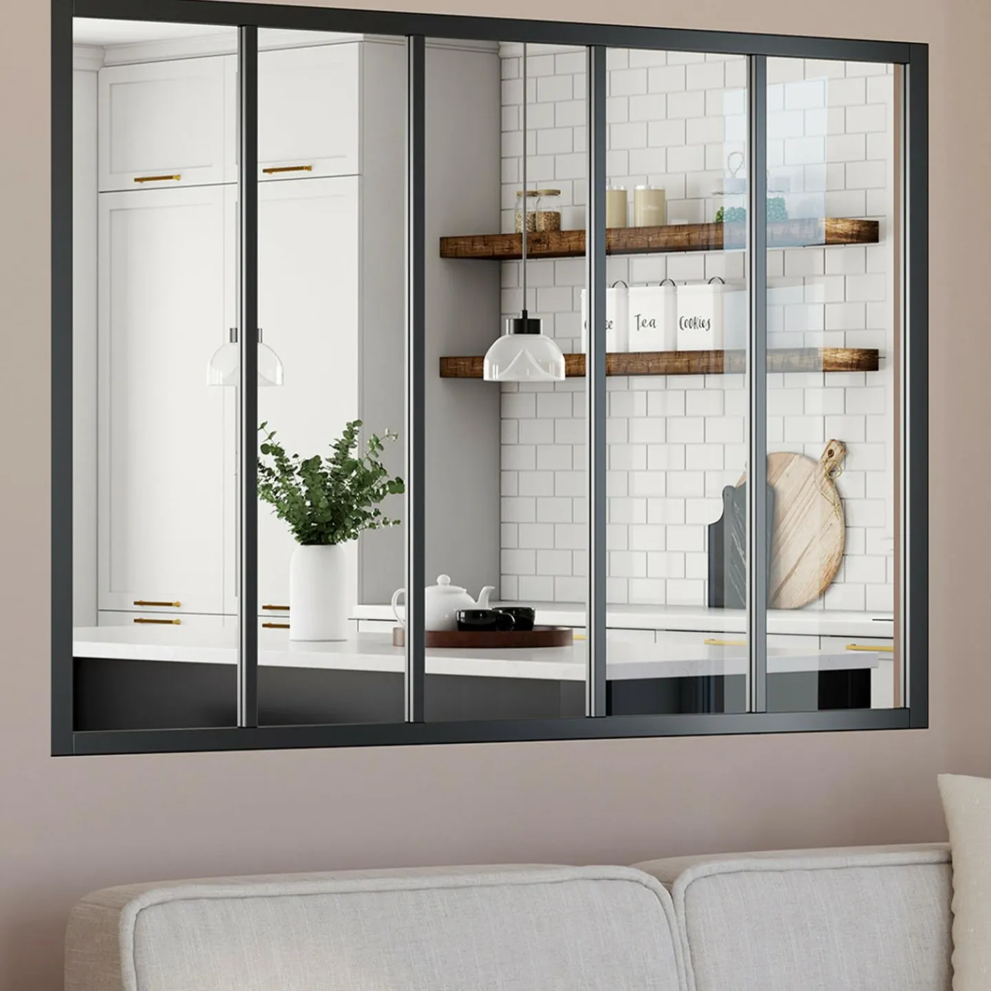 Verrière 5 vitrages L. 150 x H.108 cm en métal noir et verre trempé*IDMarket Sale