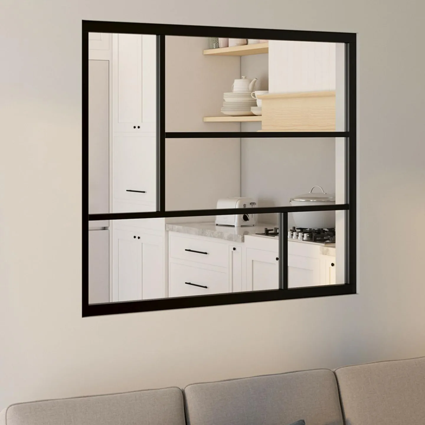 Verrière géométrique L. 93 x H. 108 cm en métal noir et verre trempé*IDMarket Outlet