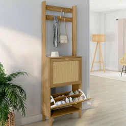 Vestiaire d'entrée 2 portes bois effet naturel cannage meuble chaussures 12 paires*IDMarket Hot