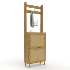 Vestiaire d'entrée 2 portes bois effet naturel cannage meuble chaussures 12 paires*IDMarket Hot