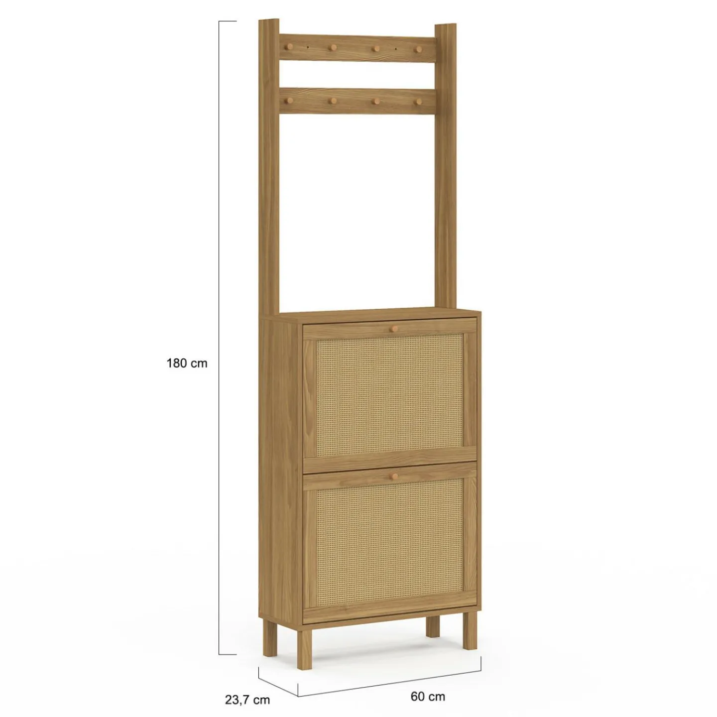 Vestiaire d'entrée 2 portes bois effet naturel cannage meuble chaussures 12 paires*IDMarket Hot