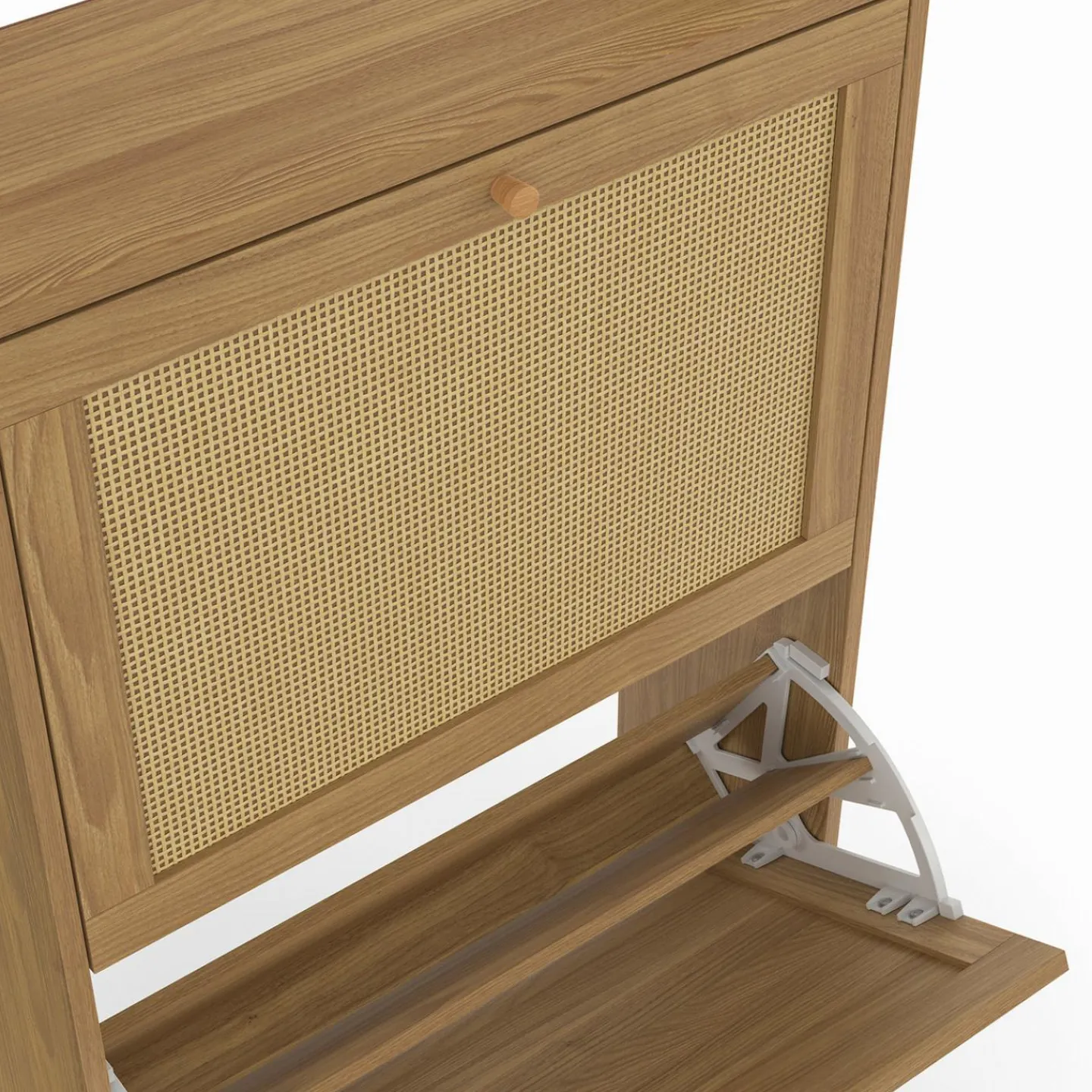 Vestiaire d'entrée 2 portes bois effet naturel cannage meuble chaussures 12 paires*IDMarket Hot