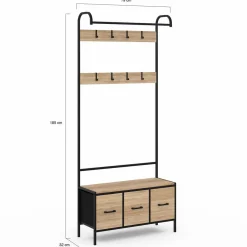 Vestiaire d'entrée avec banc et 3 tiroirs en tissu style industriel*IDMarket Sale