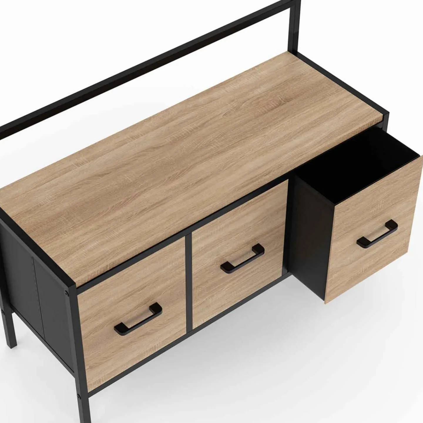 Vestiaire d'entrée avec banc et 3 tiroirs en tissu style industriel*IDMarket Sale