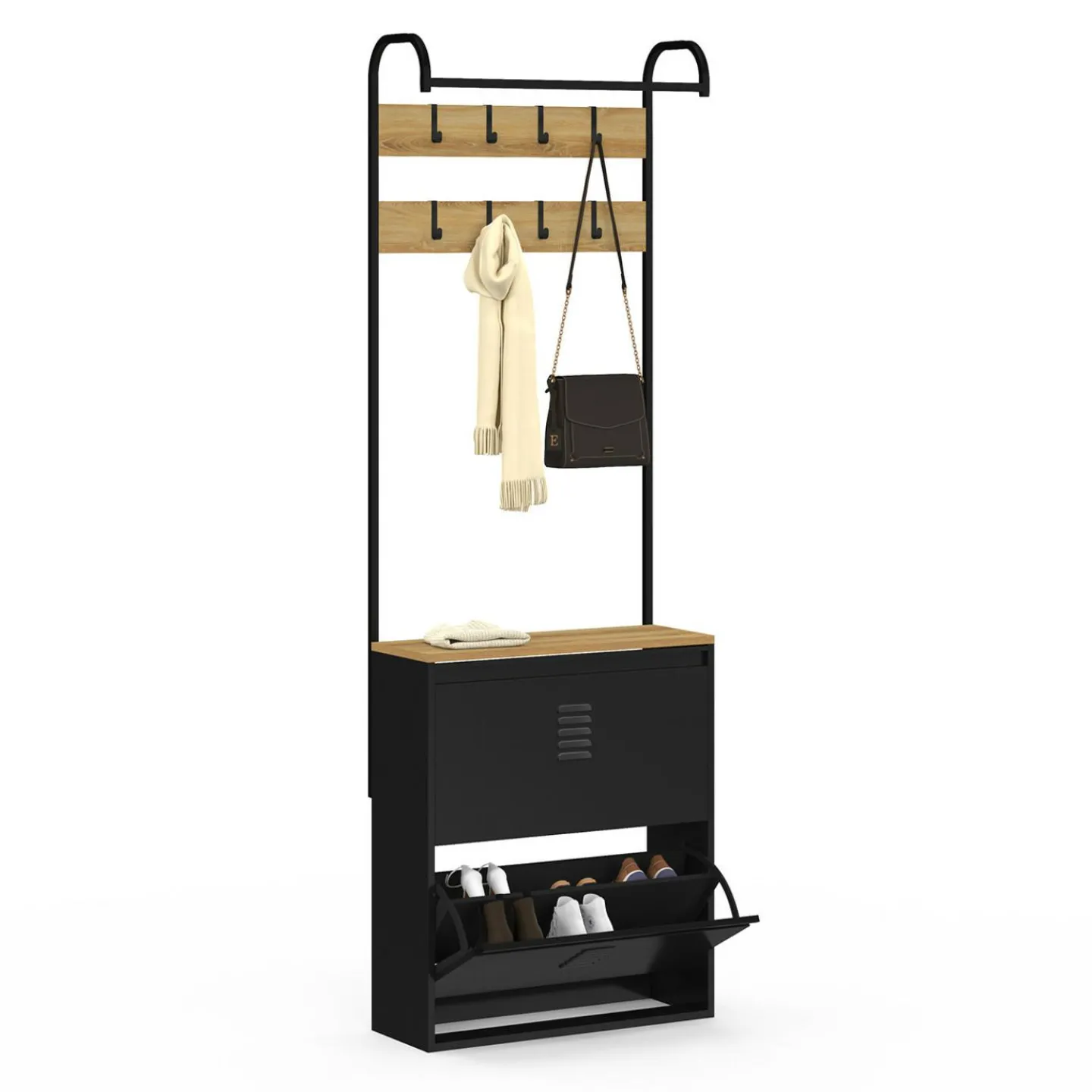 Vestiaire d'entrée avec meuble chaussures 2 portes en métal noir*IDMarket New