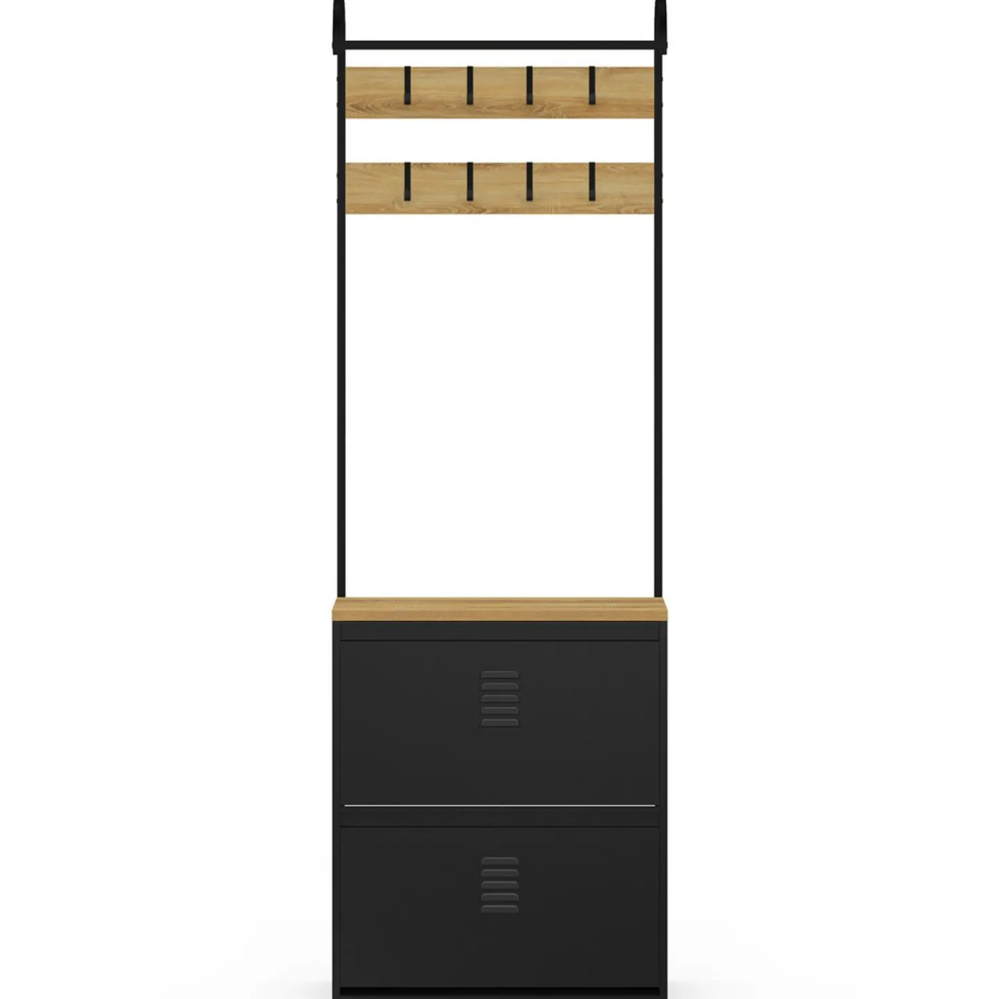 Vestiaire d'entrée avec meuble chaussures 2 portes en métal noir*IDMarket New