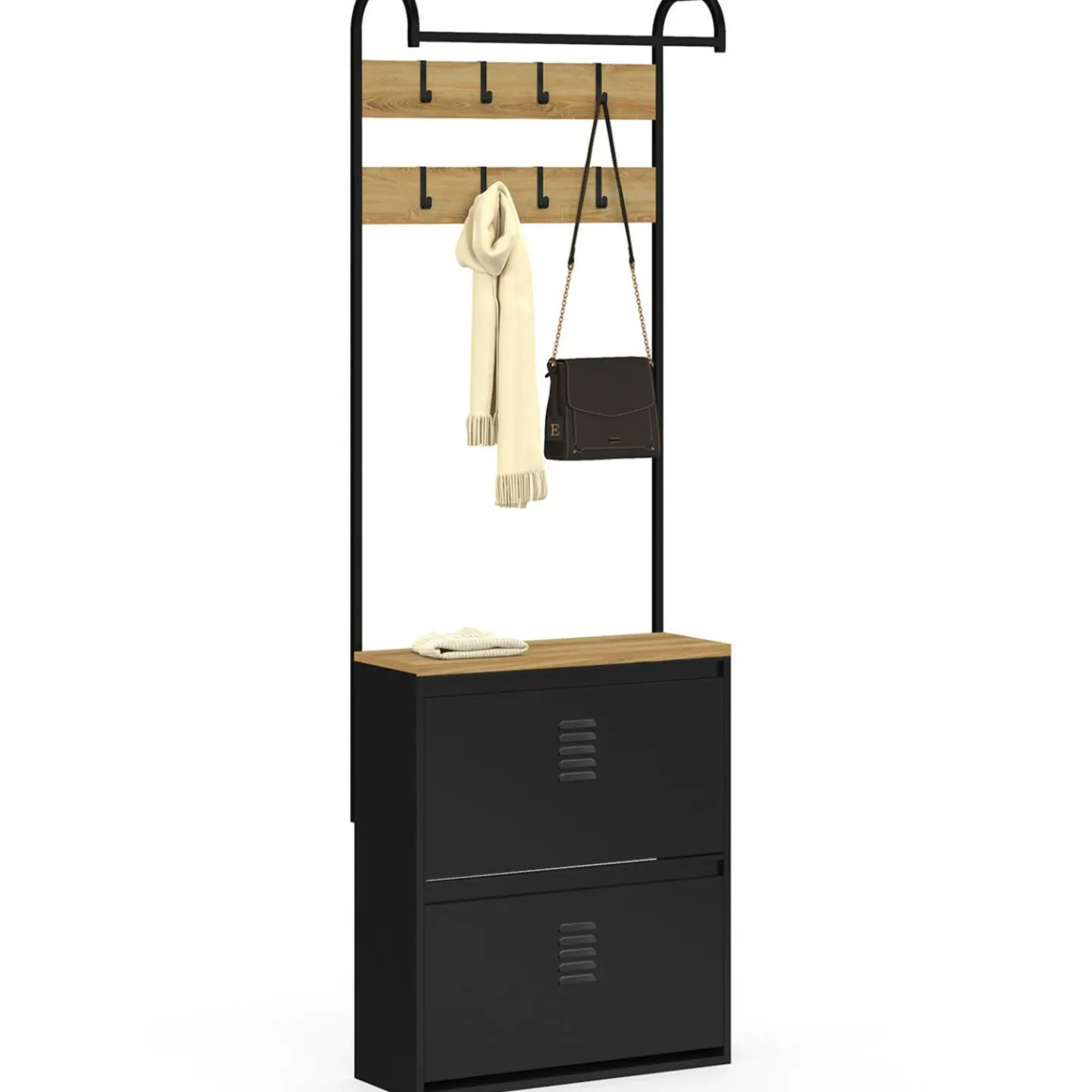 Vestiaire d'entrée avec meuble chaussures 2 portes en métal noir*IDMarket New