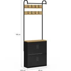 Vestiaire d'entrée avec meuble chaussures 2 portes en métal noir*IDMarket New