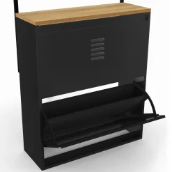 Vestiaire d'entrée avec meuble chaussures 2 portes en métal noir*IDMarket New