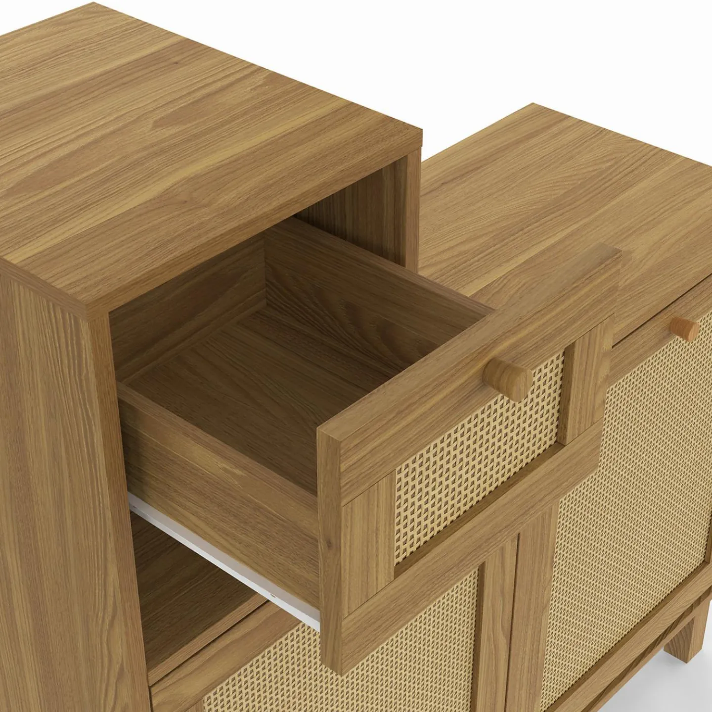 Vestiaire d'entrée avec miroir, placard à chaussure et rangements en bois effet naturel cannage*IDMarket