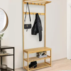 Vestiaire d’entrée en bambou avec portant à vêtements et chaussures*IDMarket Best