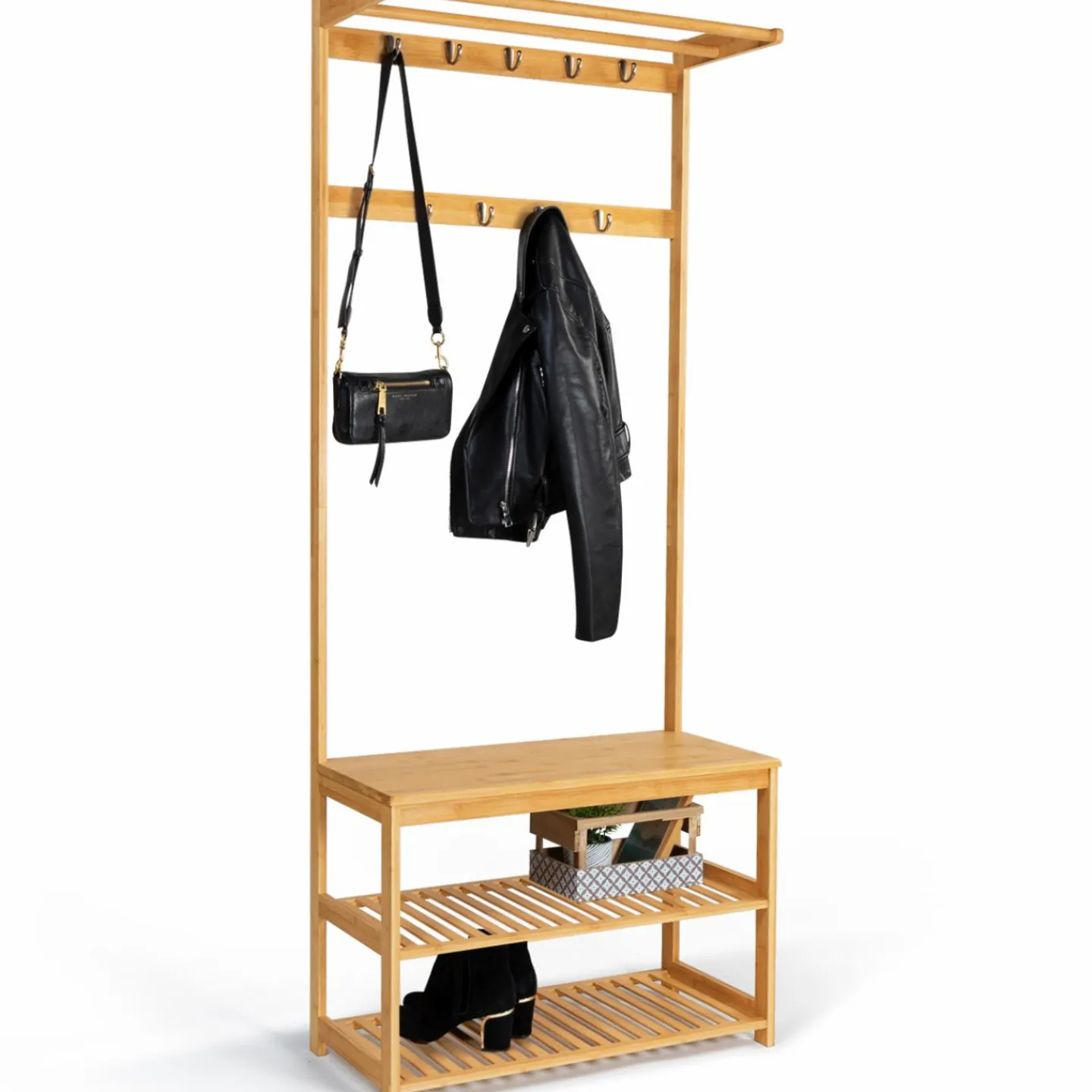 Vestiaire d’entrée en bambou avec portant à vêtements et chaussures*IDMarket Best