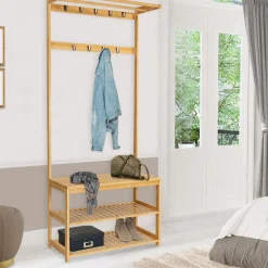 Vestiaire d’entrée en bambou avec portant à vêtements et chaussures*IDMarket Best