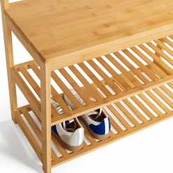 Vestiaire d’entrée en bambou avec portant à vêtements et chaussures*IDMarket Best