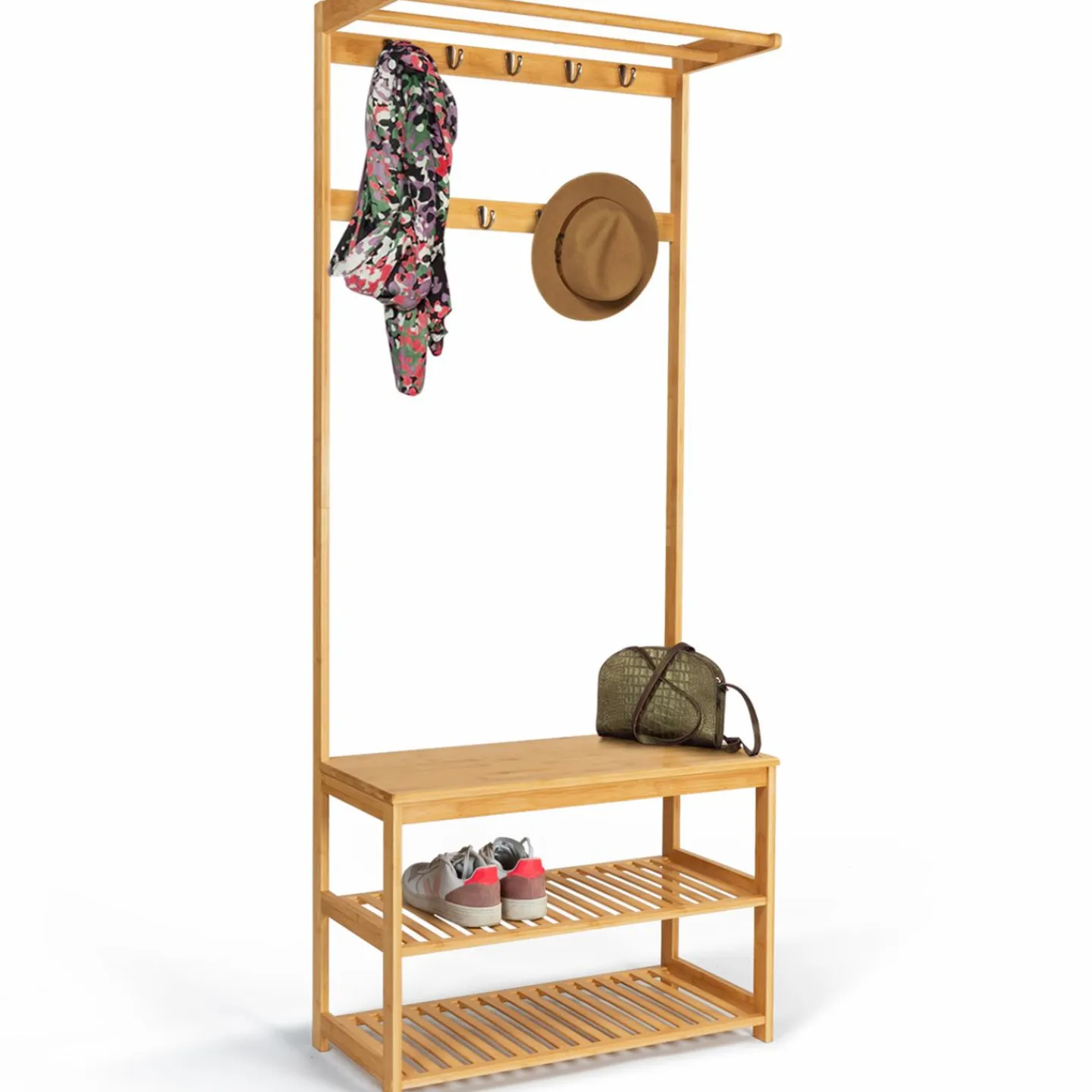 Vestiaire d’entrée en bambou avec portant à vêtements et chaussures*IDMarket Best