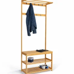 Vestiaire d’entrée en bambou avec portant à vêtements et chaussures*IDMarket Best