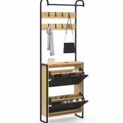 Vestiaire d'entrée meuble chaussures 2 portes bois et noir*IDMarket Online