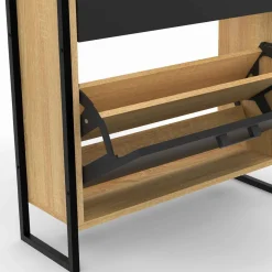 Vestiaire d'entrée meuble chaussures 2 portes bois et noir*IDMarket Online