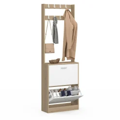 Vestiaire d'entrée meuble chaussures 2 portes effet bois et blanc*IDMarket Outlet