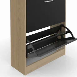 Vestiaire d'entrée meuble chaussures 2 portes effet bois et noir*IDMarket Sale