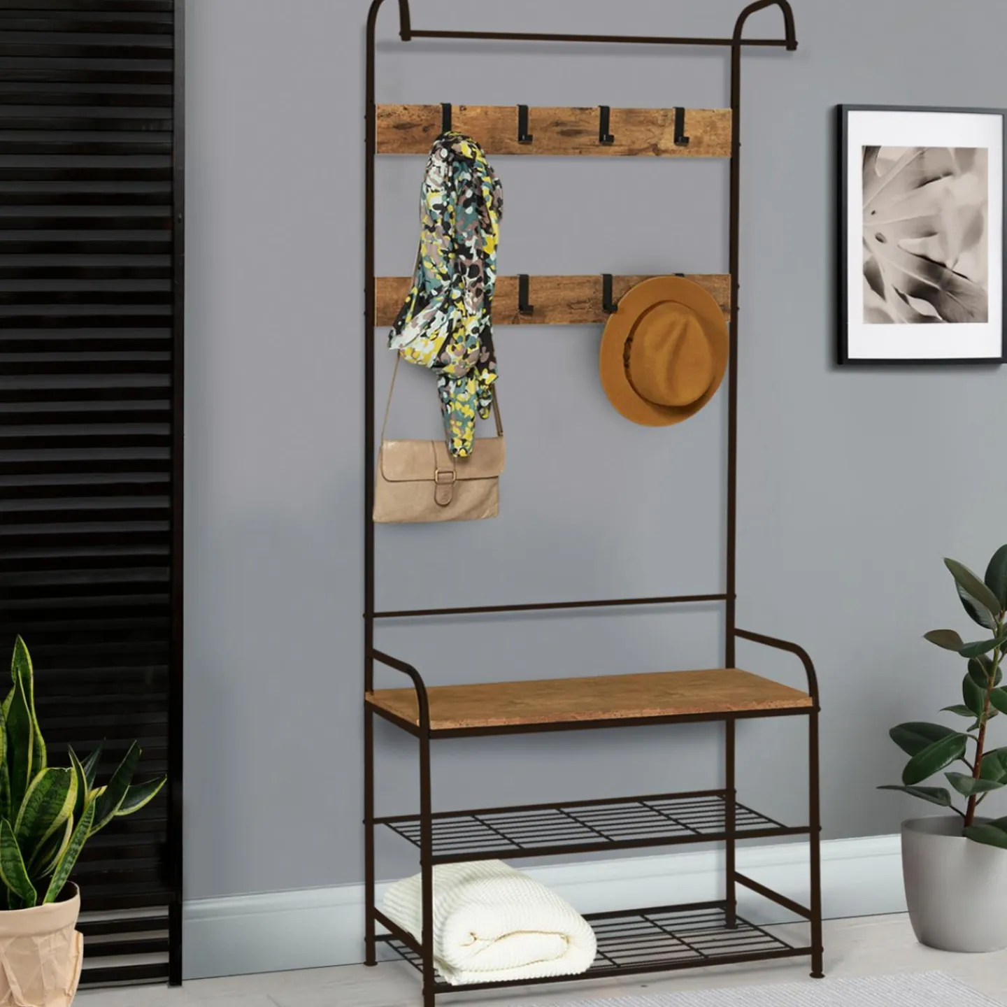 Vestiaire d’entrée style industriel avec banquette*IDMarket Best