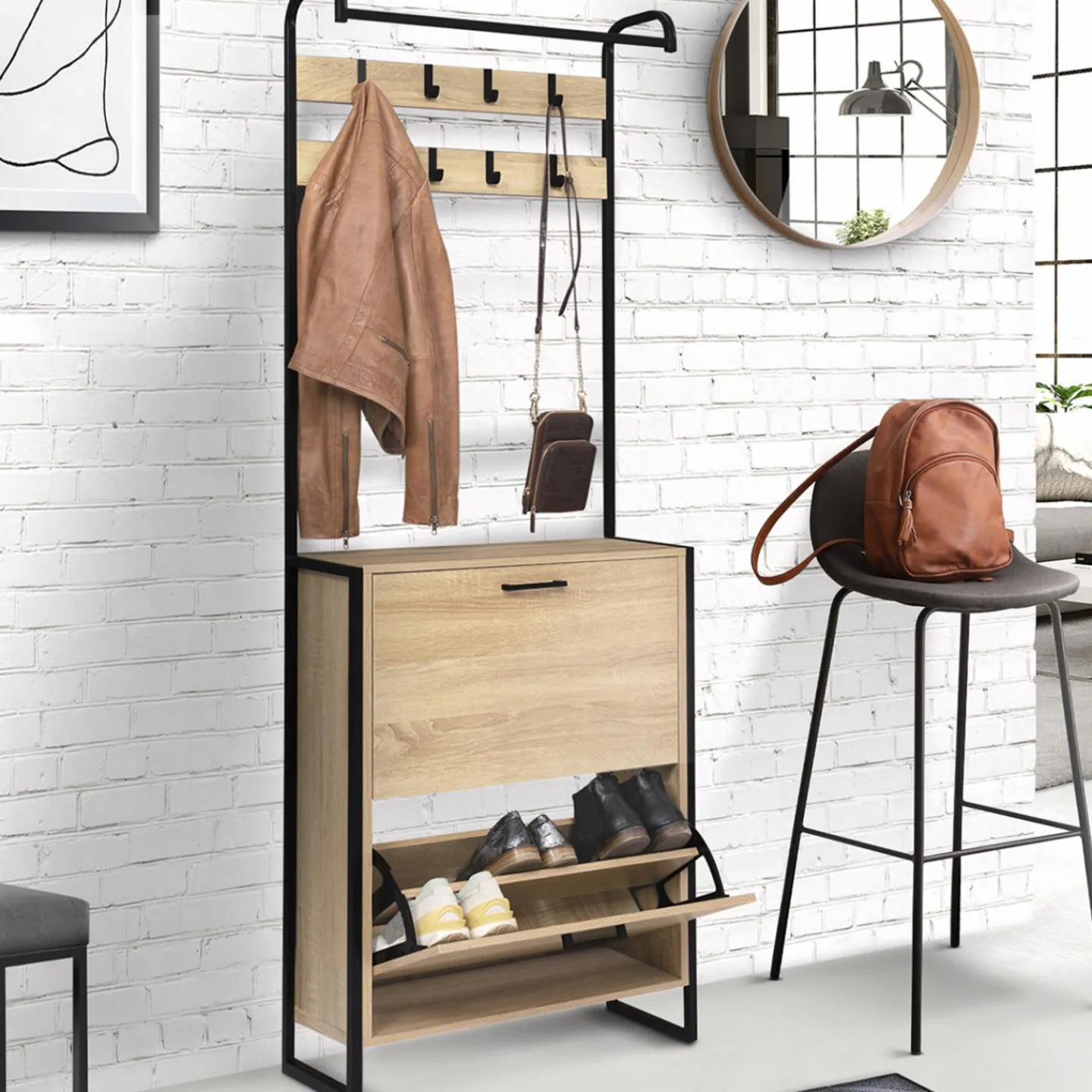 Vestiaire industriel bois et métal noir*IDMarket Hot