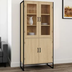Vitrine buffet haut industriel 176 cm avec portes et étagères*IDMarket Clearance