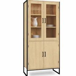 Vitrine buffet haut industriel 176 cm avec portes et étagères*IDMarket Clearance