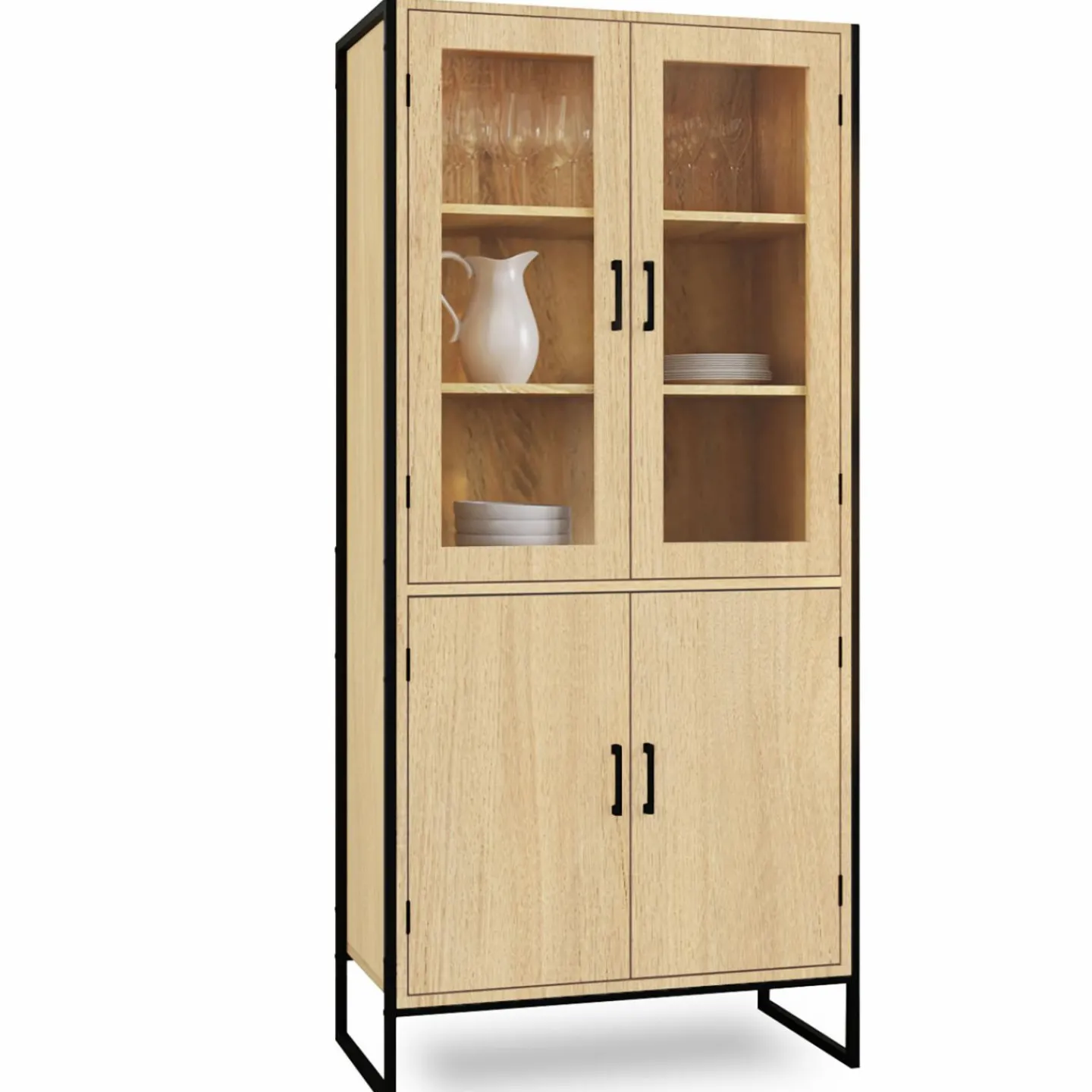 Vitrine buffet haut industriel 176 cm avec portes et étagères*IDMarket Clearance